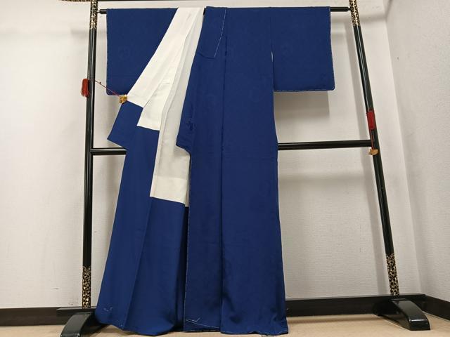 平和屋着物●上質な色無地　草花亀甲地紋　青褐色　正絹　逸品　未使用　AABJ6252ph