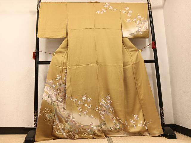平和屋着物●訪問着　御所車草花文　暈し染め　金銀彩　さが美扱い　正絹　逸品　AABJ6254ph