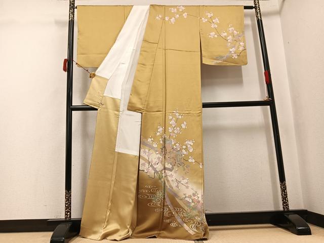 平和屋着物●訪問着　御所車草花文　暈し染め　金銀彩　さが美扱い　正絹　逸品　AABJ6254ph