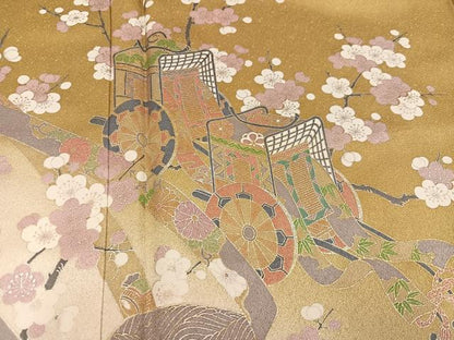 平和屋着物●訪問着　御所車草花文　暈し染め　金銀彩　さが美扱い　正絹　逸品　AABJ6254ph