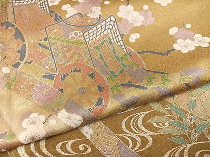 平和屋着物●訪問着　御所車草花文　暈し染め　金銀彩　さが美扱い　正絹　逸品　AABJ6254ph