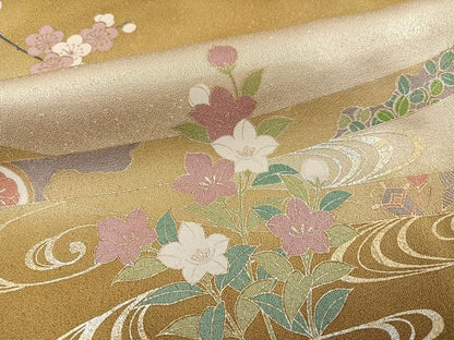 平和屋着物●訪問着　御所車草花文　暈し染め　金銀彩　さが美扱い　正絹　逸品　AABJ6254ph