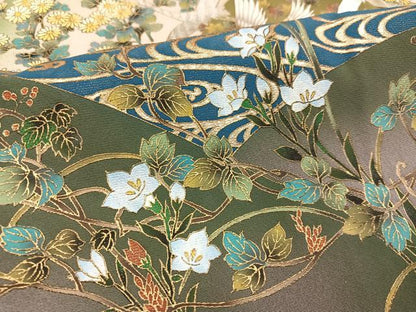 平和屋着物●螺鈿作家　甲斐泰造　色留袖　螺鈿　群れ鶴草花文　暈し染め　金彩　正絹　逸品　AABJ6258ph