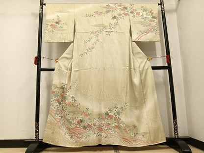 平和屋着物●訪問着　絞り　流水花文　暈し染め　金銀彩　正絹　逸品　AABJ6261ph