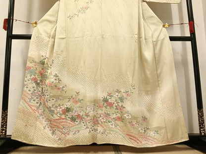 平和屋着物●訪問着　絞り　流水花文　暈し染め　金銀彩　正絹　逸品　AABJ6261ph