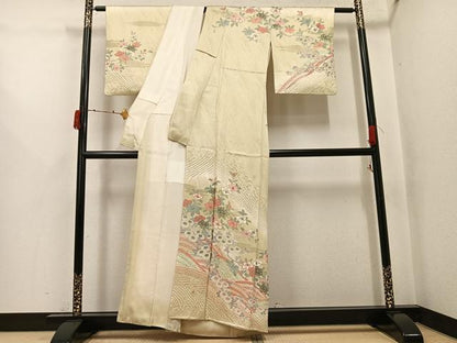 平和屋着物●訪問着　絞り　流水花文　暈し染め　金銀彩　正絹　逸品　AABJ6261ph