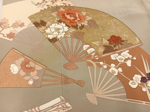 平和屋着物●豪華色留袖　駒刺繍　扇面花文　金彩　正絹　逸品　AABJ6262ph