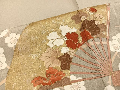 平和屋着物●豪華色留袖　駒刺繍　扇面花文　金彩　正絹　逸品　AABJ6262ph