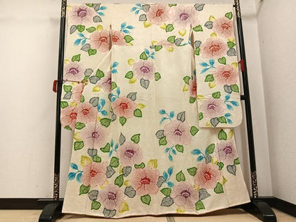 平和屋着物●豪華振袖　総絞り　草花文　正絹　逸品　AABJ6263ph