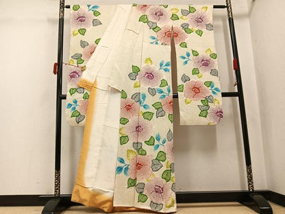 平和屋着物●豪華振袖　総絞り　草花文　正絹　逸品　AABJ6263ph