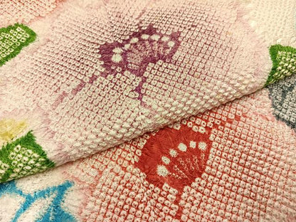 平和屋着物●豪華振袖　総絞り　草花文　正絹　逸品　AABJ6263ph