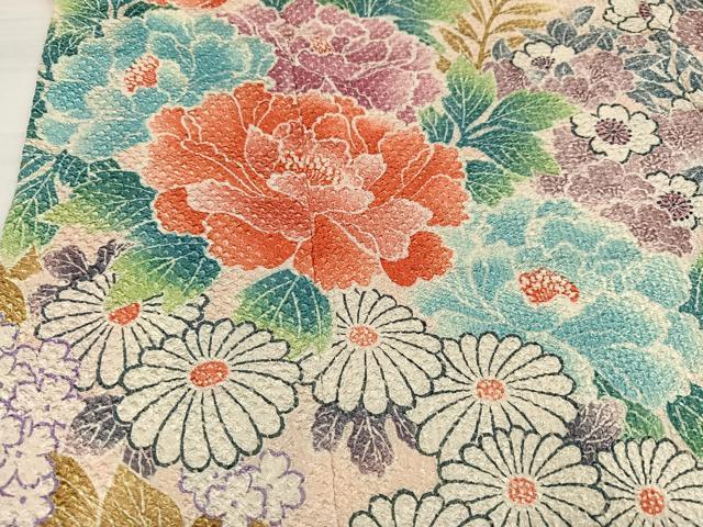 平和屋着物●名門　藤娘きぬたや・総絞り　振袖　草花文　正絹　逸品　AABJ6267ph