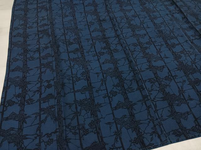 平和屋着物●上質な小紋　本藍　型染め　笹梅鶴文　正絹　逸品　AABJ6268ph