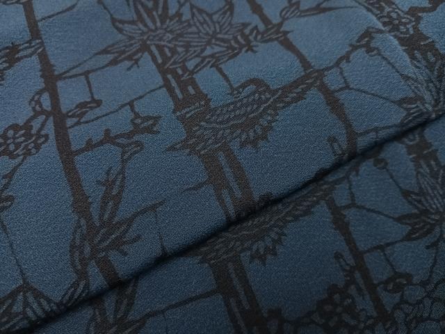 平和屋着物●上質な小紋　本藍　型染め　笹梅鶴文　正絹　逸品　AABJ6268ph