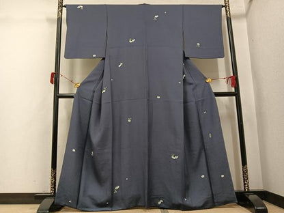 平和屋着物●上質な小紋　友禅　作家物　眞美　草花文　正絹　逸品　AABJ6269ph