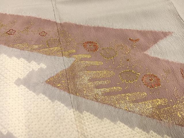 平和屋着物●訪問着　絞り　刺繍　草花文　金彩　正絹　逸品　AABJ6271ph