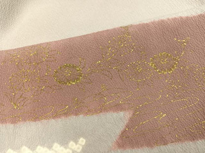 平和屋着物●訪問着　絞り　刺繍　草花文　金彩　正絹　逸品　AABJ6271ph