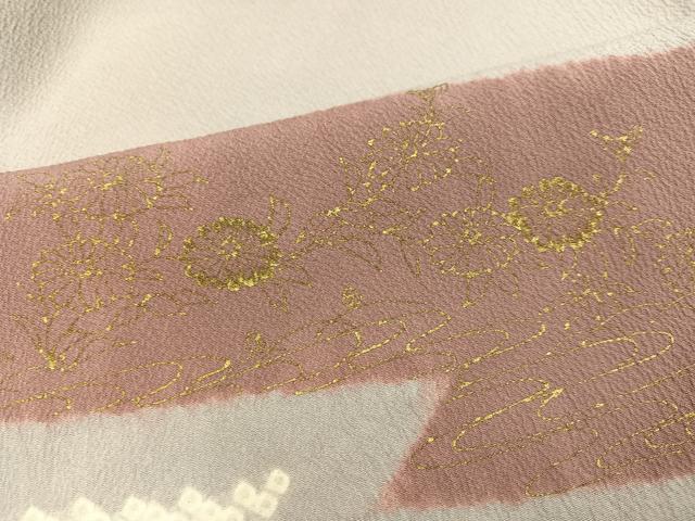 平和屋着物●訪問着　絞り　刺繍　草花文　金彩　正絹　逸品　AABJ6271ph
