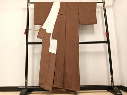 平和屋着物●上質な色無地　竹縞地紋　渋紙色　正絹　逸品　AABJ6275ph