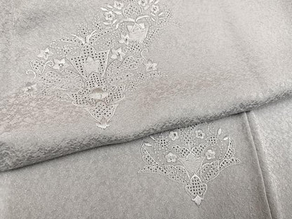 平和屋着物●色留訪問着　中国三大刺繍　汕頭刺繍　スワトウ刺繍　草花地紋　蕎麦切色　正絹　逸品　AABJ6276ph