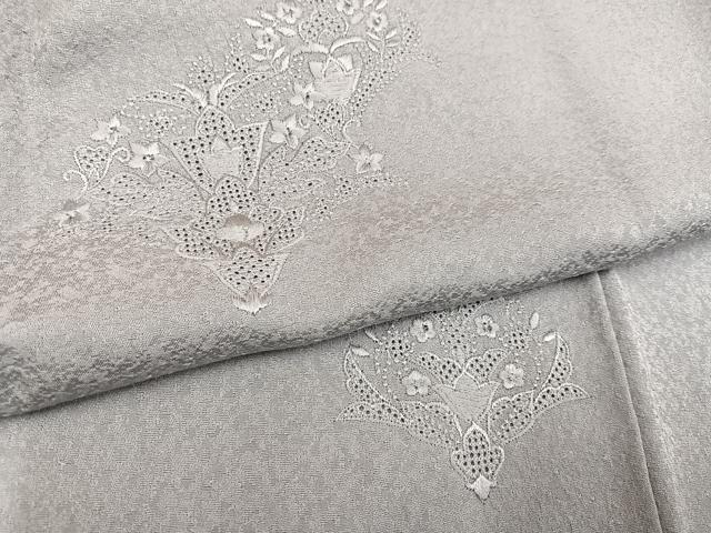 平和屋着物●色留訪問着　中国三大刺繍　汕頭刺繍　スワトウ刺繍　草花地紋　蕎麦切色　正絹　逸品　AABJ6276ph
