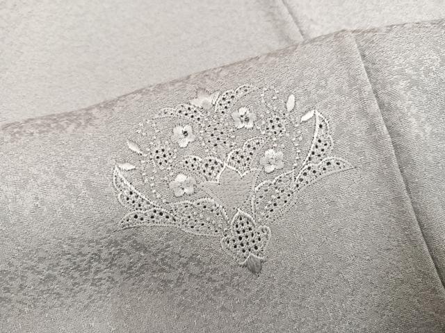 平和屋着物●色留訪問着　中国三大刺繍　汕頭刺繍　スワトウ刺繍　草花地紋　蕎麦切色　正絹　逸品　AABJ6276ph