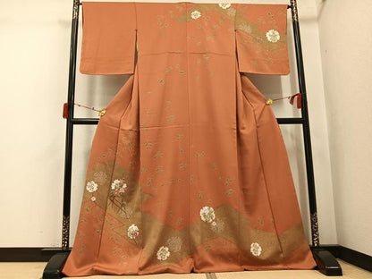 平和屋着物●訪問着　絞り　雪輪草花文　金彩　正絹　逸品　AABJ6278ph