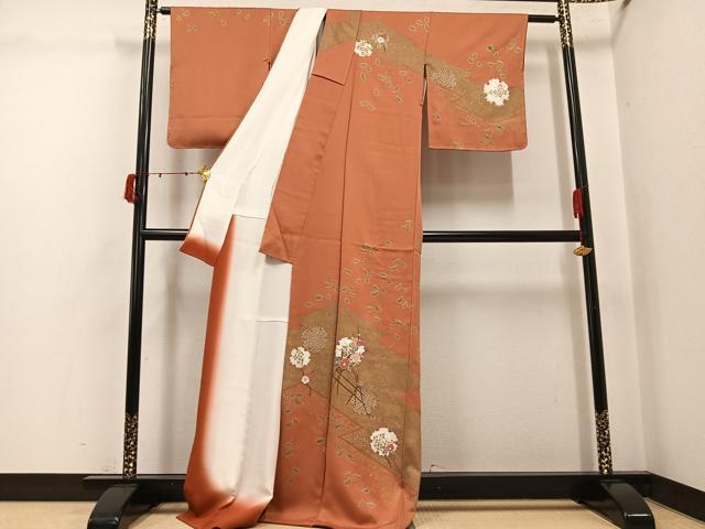 平和屋着物●訪問着　絞り　雪輪草花文　金彩　正絹　逸品　AABJ6278ph