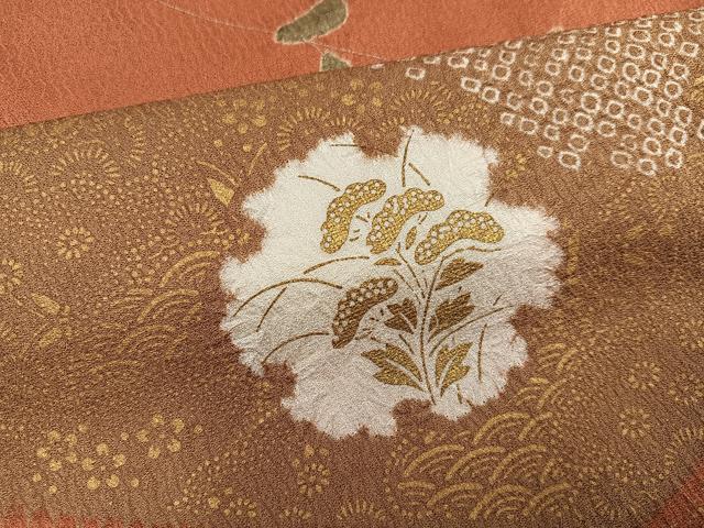 平和屋着物●訪問着　絞り　雪輪草花文　金彩　正絹　逸品　AABJ6278ph