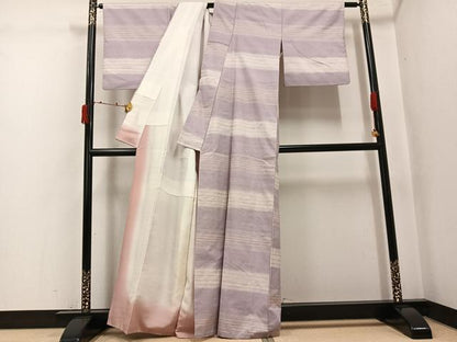 平和屋着物●熨斗目絣　特選草木染　反端付き　正絹　逸品　AABJ6280ph