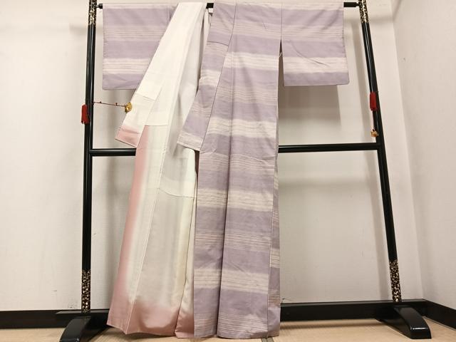 平和屋着物●熨斗目絣　特選草木染　反端付き　正絹　逸品　AABJ6280ph