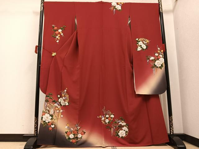 平和屋着物●豪華振袖　御所車文　暈し染め　金彩　正絹　逸品　AABJ6282ph