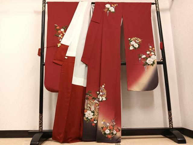 平和屋着物●豪華振袖　御所車文　暈し染め　金彩　正絹　逸品　AABJ6282ph