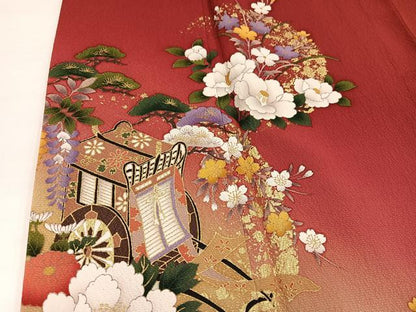 平和屋着物●豪華振袖　御所車文　暈し染め　金彩　正絹　逸品　AABJ6282ph