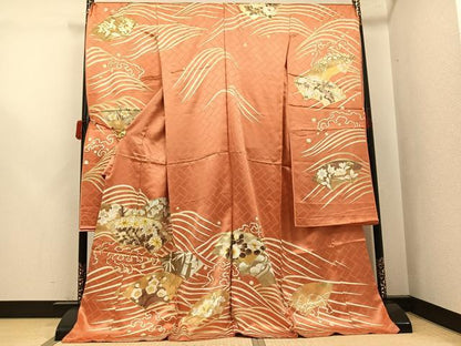 平和屋着物●豪華振袖　駒刺繍　地紙立波花文　金彩　上代28万　仮絵羽　逸品　未使用　AABJ6283ph