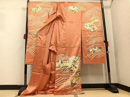 平和屋着物●豪華振袖　駒刺繍　地紙立波花文　金彩　上代28万　仮絵羽　逸品　未使用　AABJ6283ph