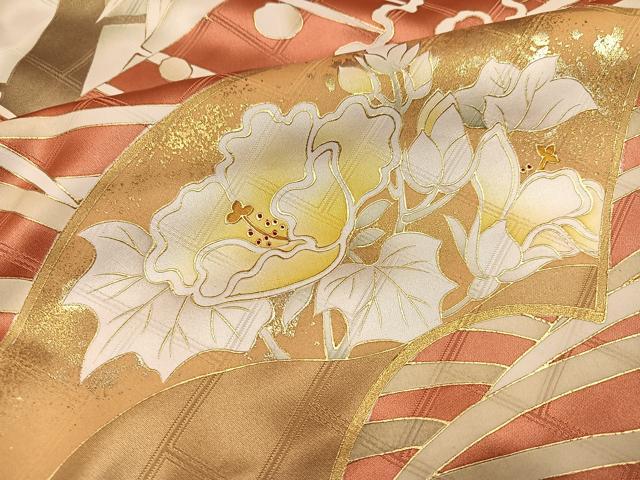 平和屋着物●豪華振袖　駒刺繍　地紙立波花文　金彩　上代28万　仮絵羽　逸品　未使用　AABJ6283ph