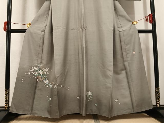 平和屋着物●訪問着　友禅　作家物　紬地　草花文　暈し染め　正絹　逸品　AABJ6291ph