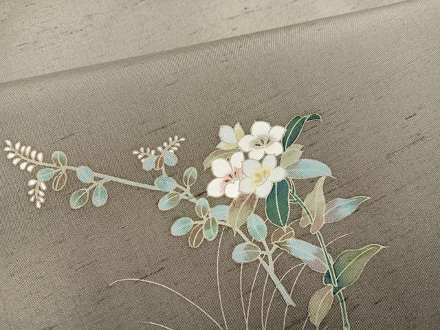平和屋着物●訪問着　友禅　作家物　紬地　草花文　暈し染め　正絹　逸品　AABJ6291ph