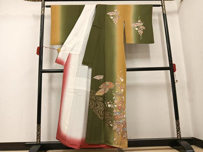 平和屋着物●訪問着　草花文　暈し染め　金彩　正絹　逸品　AABJ6292ph
