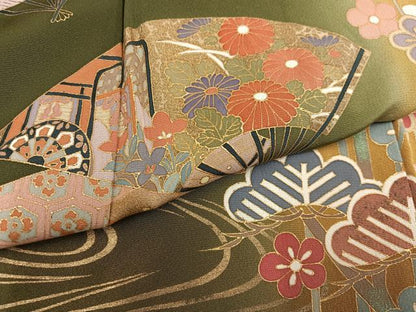 平和屋着物●訪問着　草花文　暈し染め　金彩　正絹　逸品　AABJ6292ph