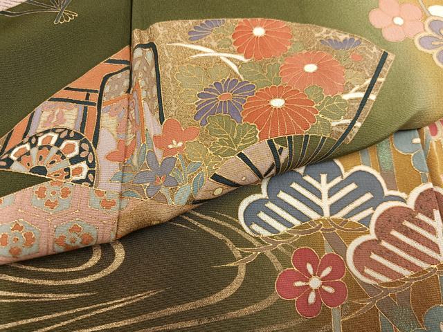 平和屋着物●訪問着　草花文　暈し染め　金彩　正絹　逸品　AABJ6292ph