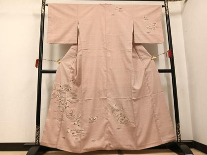平和屋着物●訪問着　紬地　草花文　正絹　逸品　AABJ6293ph