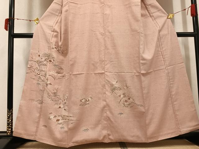 平和屋着物●訪問着　紬地　草花文　正絹　逸品　AABJ6293ph