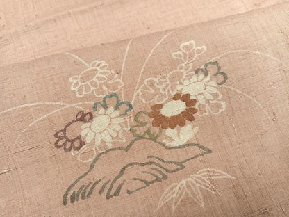 平和屋着物●訪問着　紬地　草花文　正絹　逸品　AABJ6293ph