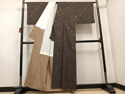 平和屋着物●本場大島紬　一元7マルキ　菱文　正絹　逸品　AABJ6294ph