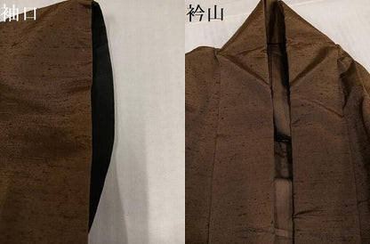 平和屋着物●男性　紬　アンサンブル　色無地　朽葉色　正絹　逸品　AABJ6295ph