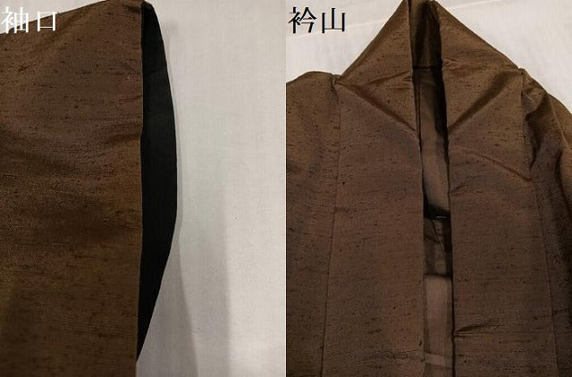 平和屋着物●男性　紬　アンサンブル　色無地　朽葉色　正絹　逸品　AABJ6295ph