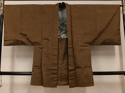 平和屋着物●男性　紬　アンサンブル　色無地　朽葉色　正絹　逸品　AABJ6295ph