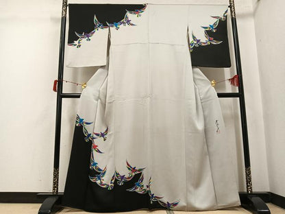 平和屋着物●染色作家　斉藤三才　訪問着　三才鳥　正絹　逸品　AABJ6298ph